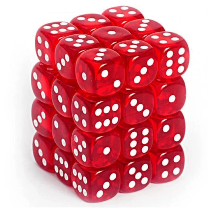 Chessex - Translucent 12mm D6 Dice Block - Red with White