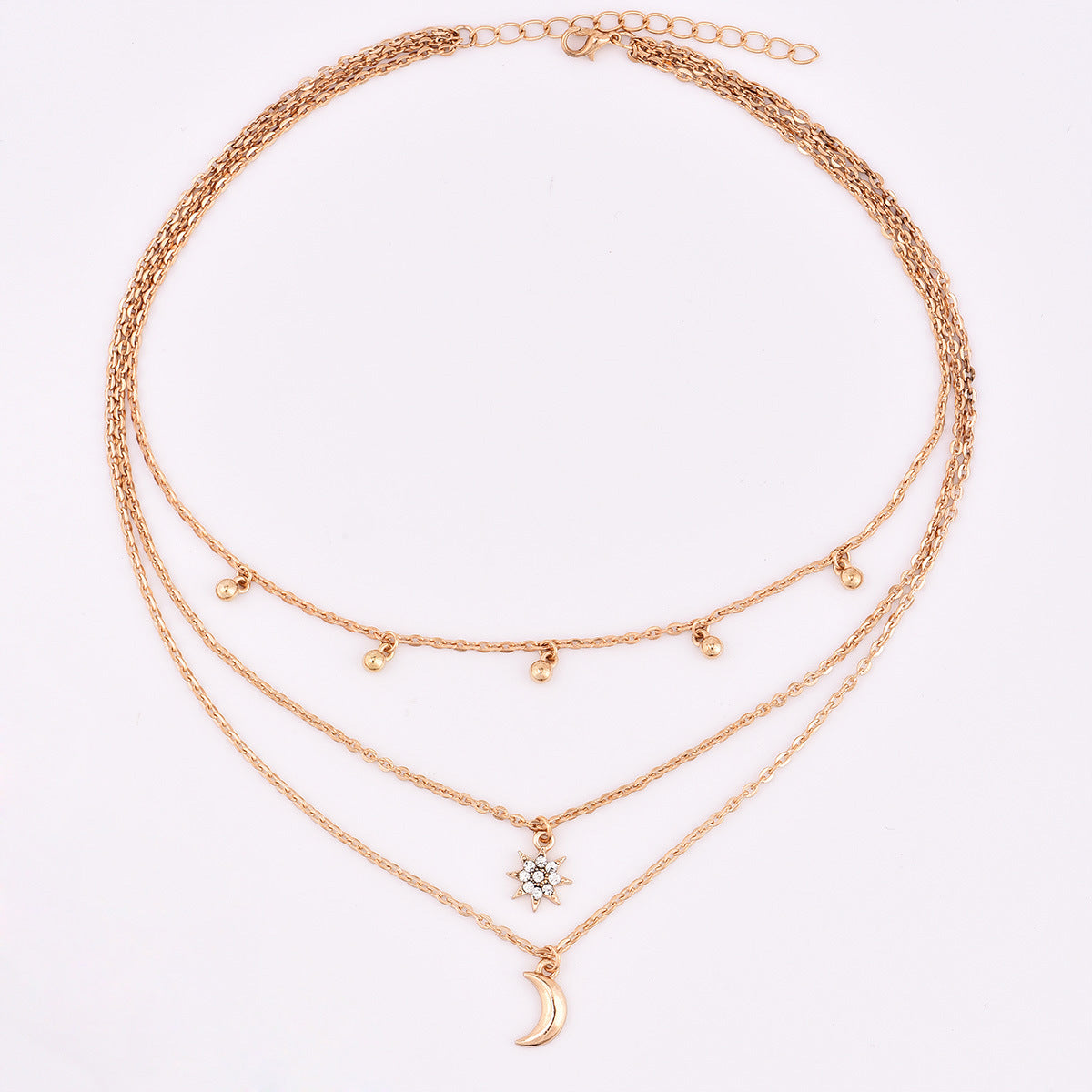 Round Beads Full of Stars and Moon Multi-Layer Necklace