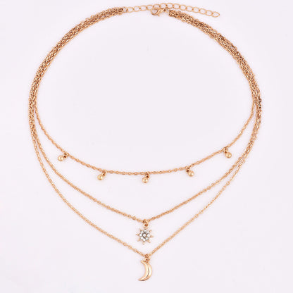 Round Beads Full of Stars and Moon Multi-Layer Necklace