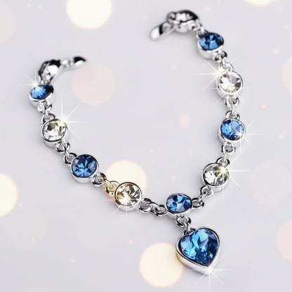 Women’s Silver Bracelet with Blue Heart Crystal Charm – Elegant Jewelry Gift for Her