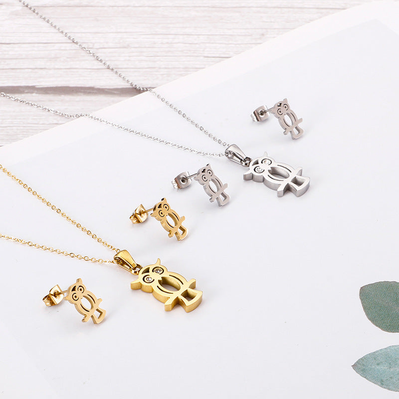 Hollow Owl Necklace & Earring Set
