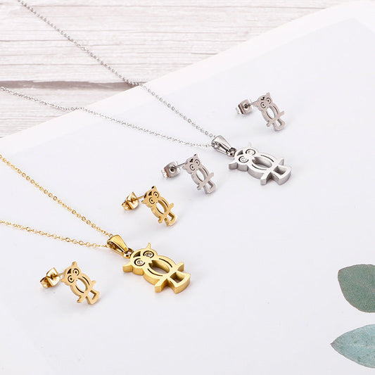 Hollow Owl Necklace & Earring Set