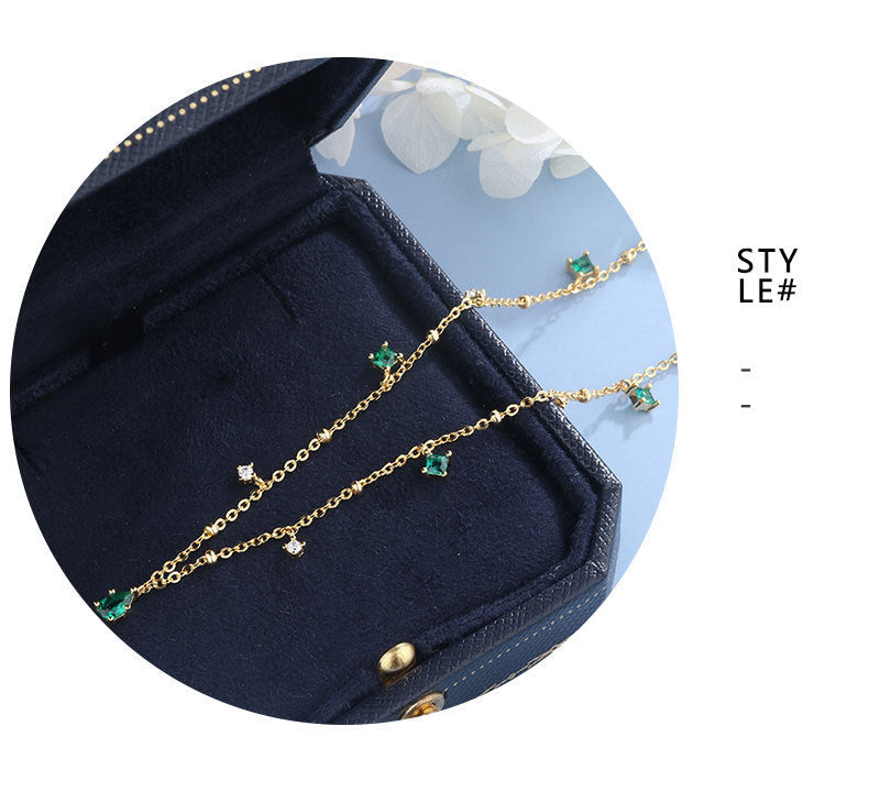 Water Drop Emerald Zircon Necklace, Silver