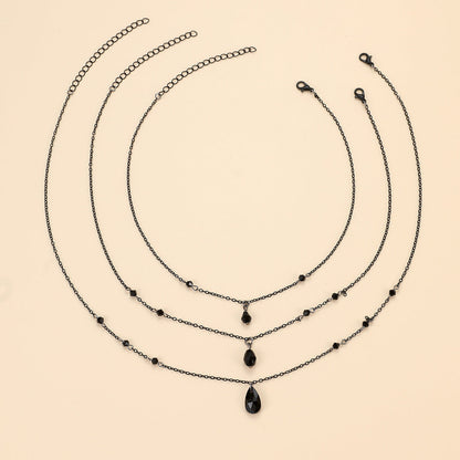 Retro Gothic Blood Drop Tassel Layered Necklace