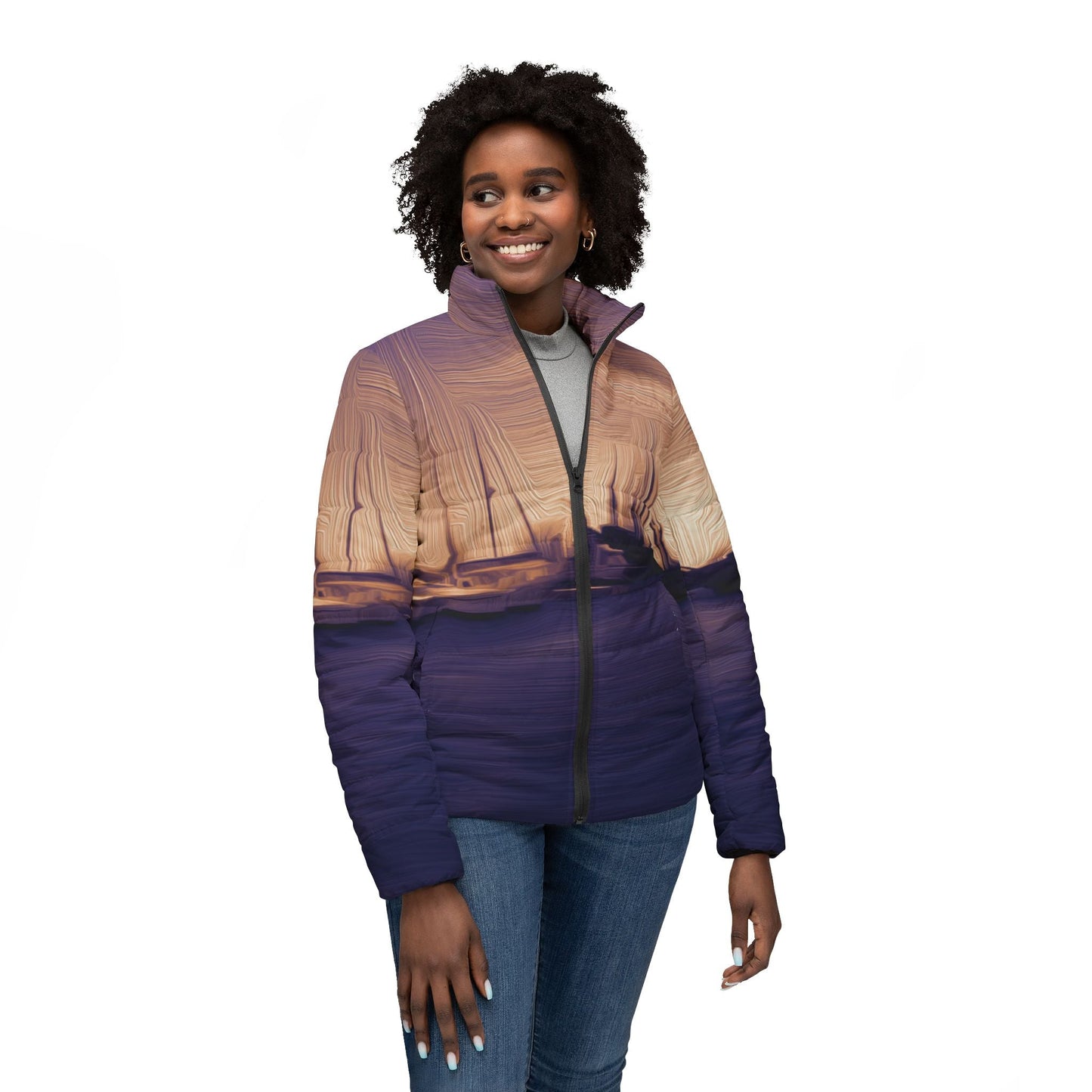 The Sleeping Yachts (at Sunset) - Womens Puffer Jacket