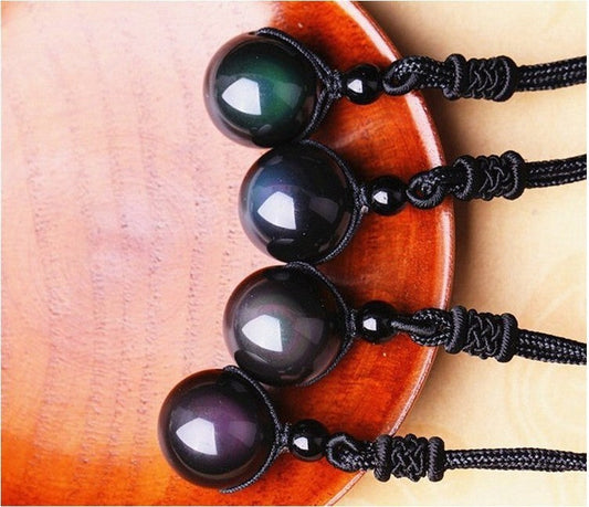 Natural Obsidian Rainbow Eye Pendant Necklace