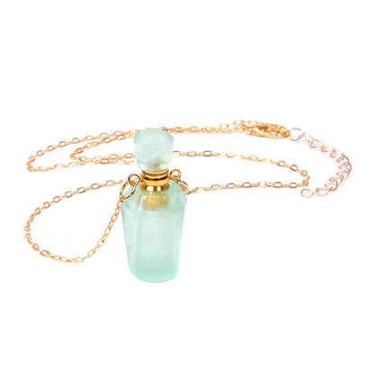 Perfume Bottle Crystal Pendant Necklace, Gold Chain