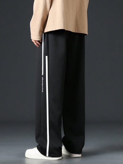 Men Contrast Tape Side Drawstring Waist Pants