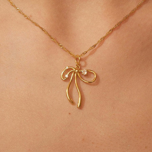 Bone Chain Bow Zircon Necklace & Earrings Set