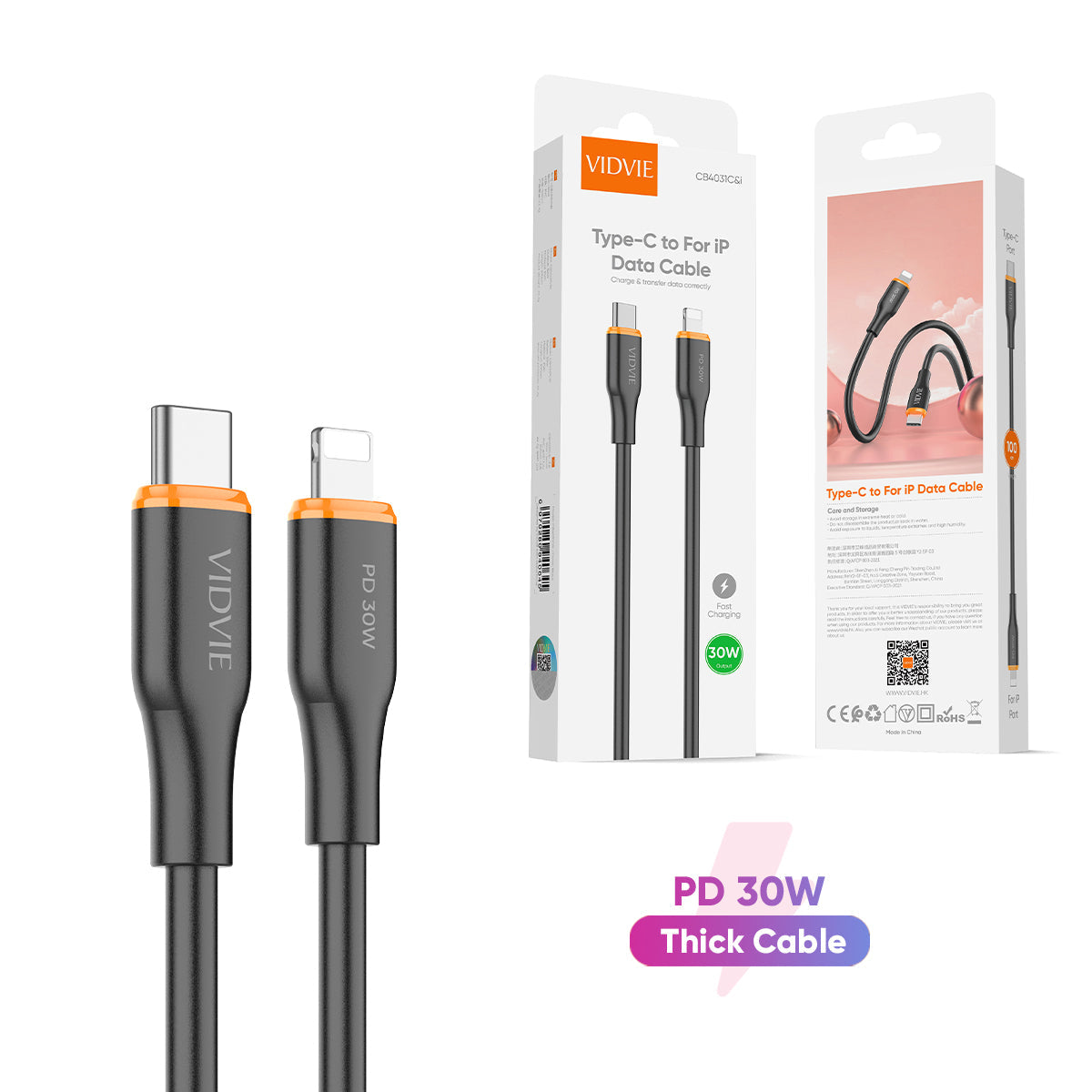 VIDVIE PD 30W Type-C to Lightning Data Cable