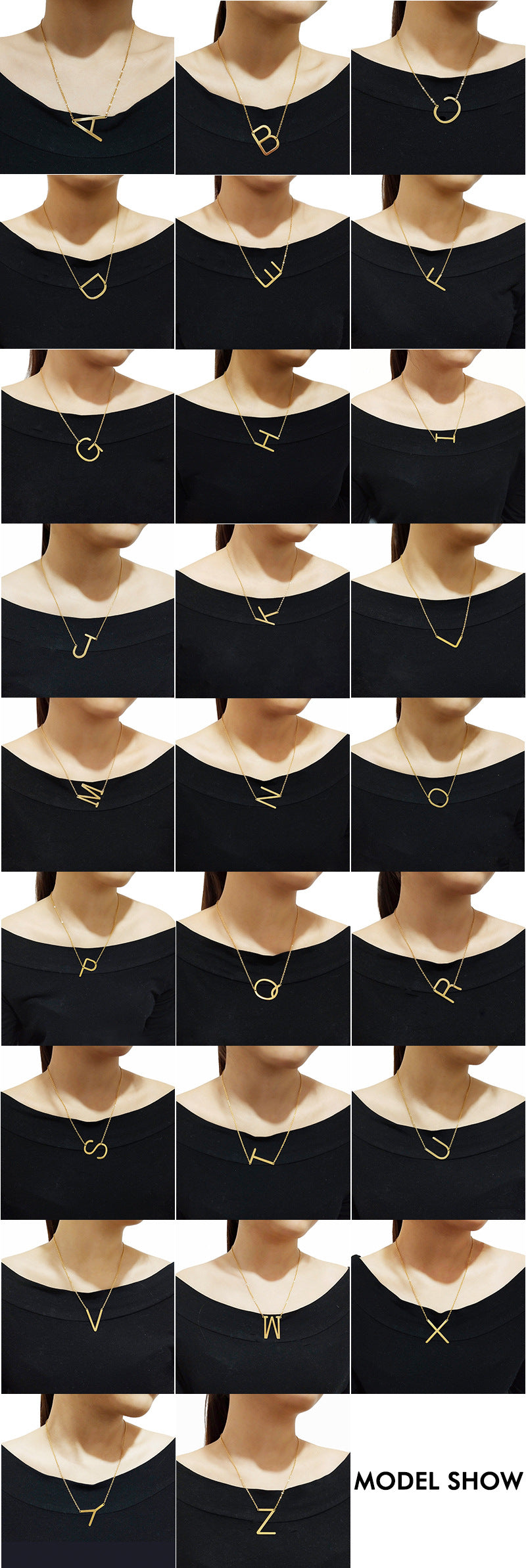 Big Initial Letter Pendant Necklace, Gold Silver, and Rose Gold