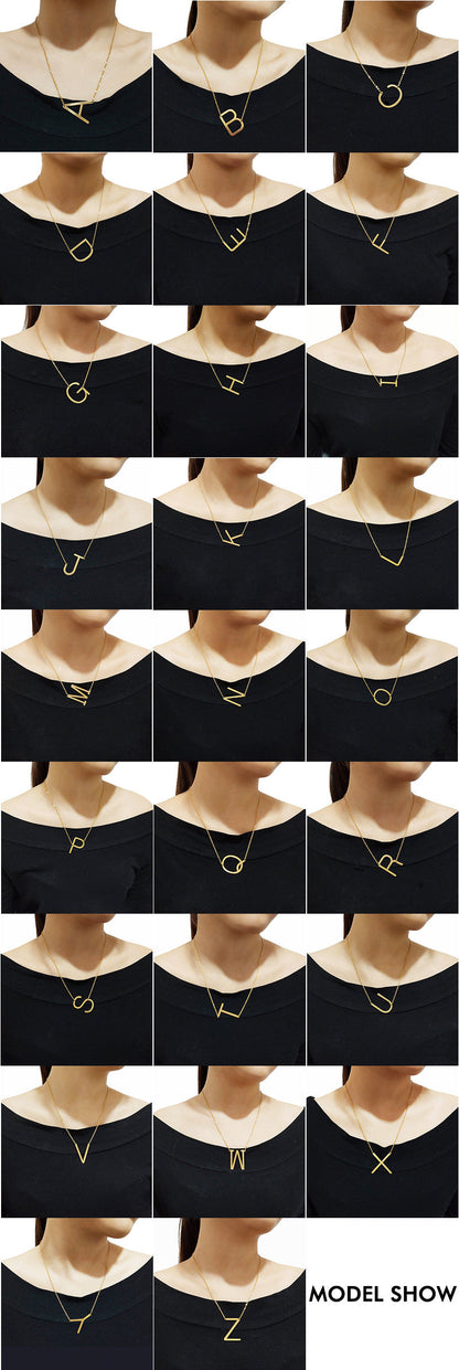 Big Initial Letter Pendant Necklace, Gold Silver, and Rose Gold