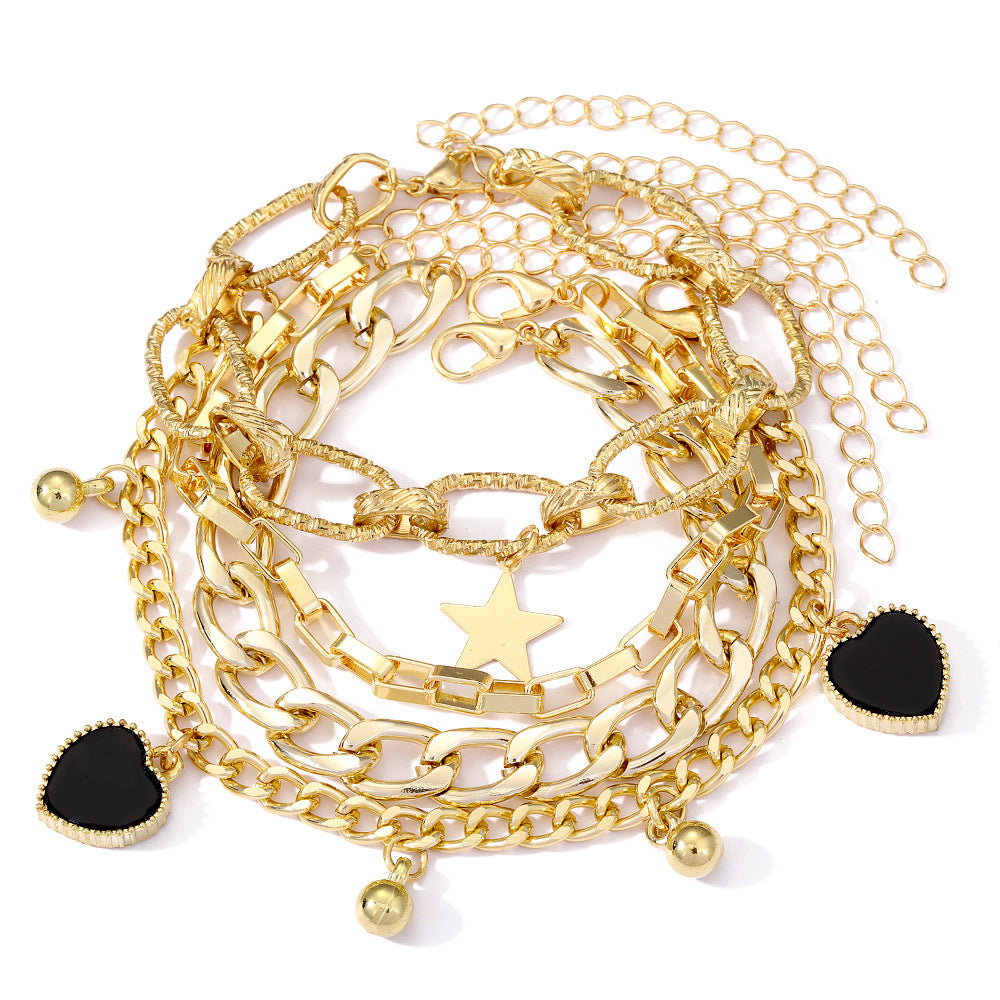 Black Peach Heart Bracelet Set