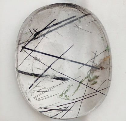 48ct Black Tourmalated Quartz -Cabochon Black Rutile Quartz - Rutilated Quartz