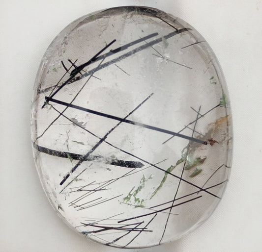 48ct Black Tourmalated Quartz -Cabochon Black Rutile Quartz - Rutilated Quartz