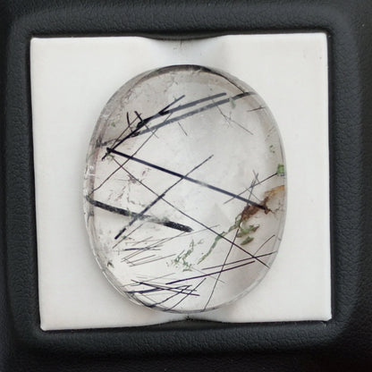 48ct Black Tourmalated Quartz -Cabochon Black Rutile Quartz - Rutilated Quartz