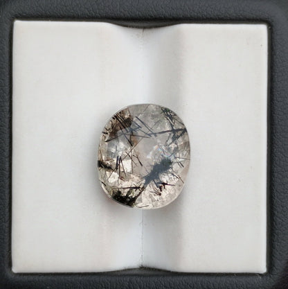 8.8ct Black Tourmalated Quartz -Cabochon Black Rutile Quartz - Rutilated Quartz