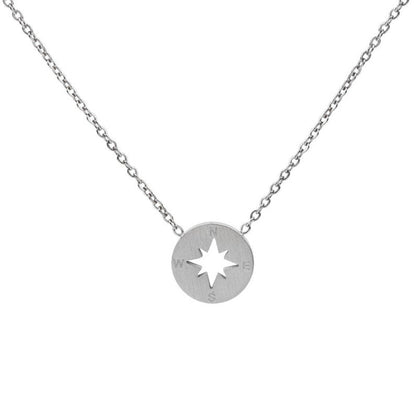 Round Disc Compass Pendant Necklace
