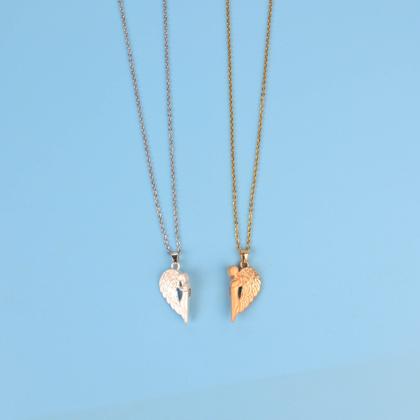 Couple Magnet Angel Hug Necklace Set