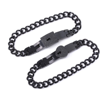 Couple Love Lock Bracelet & Key Necklace Set