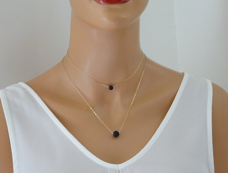 Double Layer Lava Rock Necklace