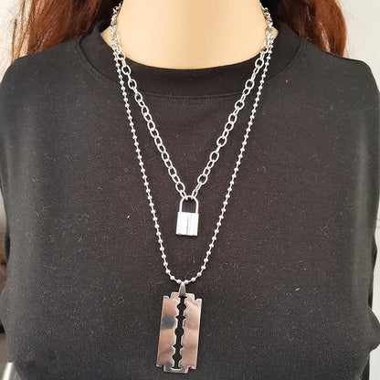 Lock Layered Chains Punk Necklace