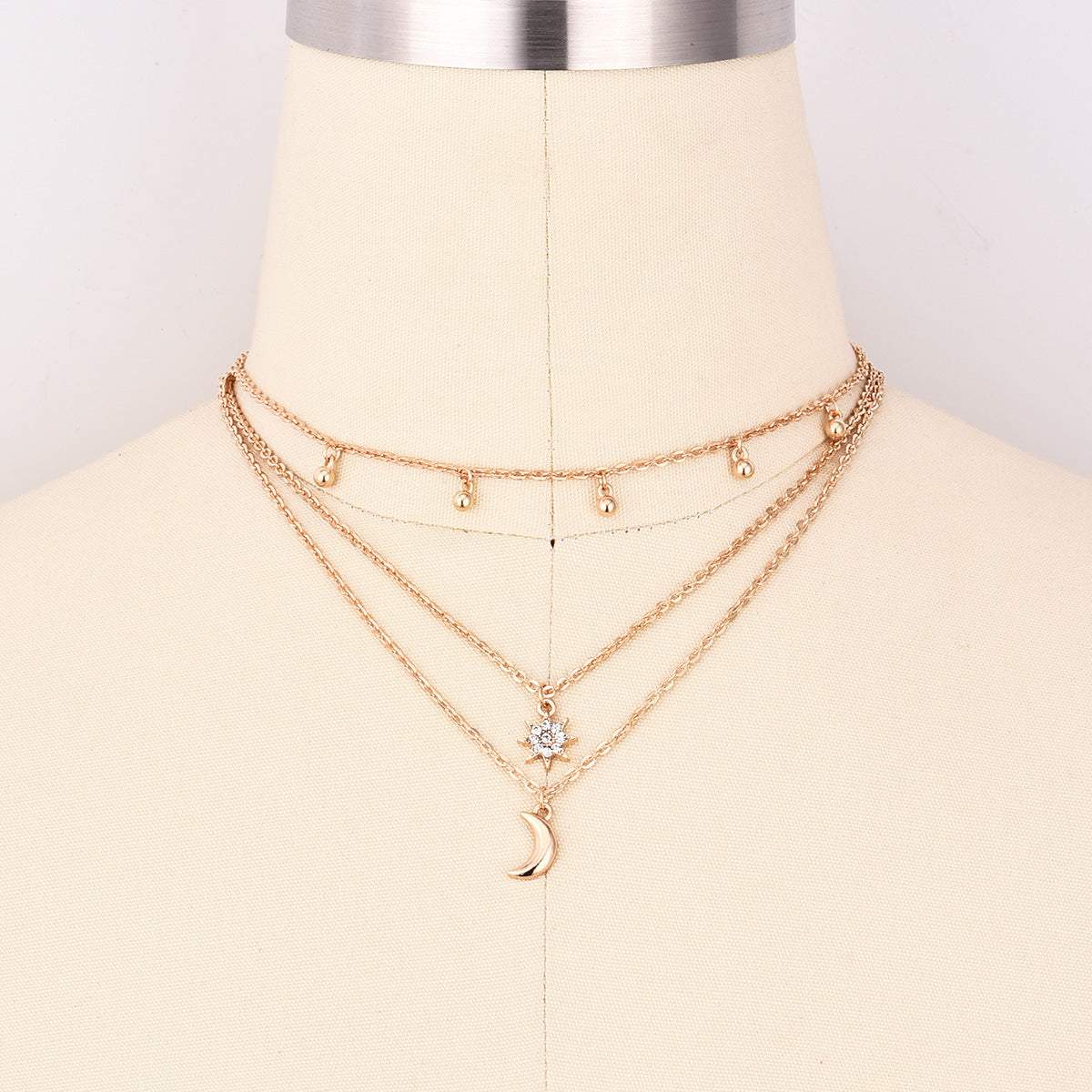 Round Beads Full of Stars and Moon Multi-Layer Necklace