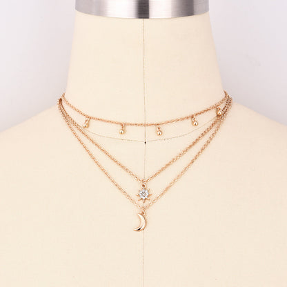 Round Beads Full of Stars and Moon Multi-Layer Necklace