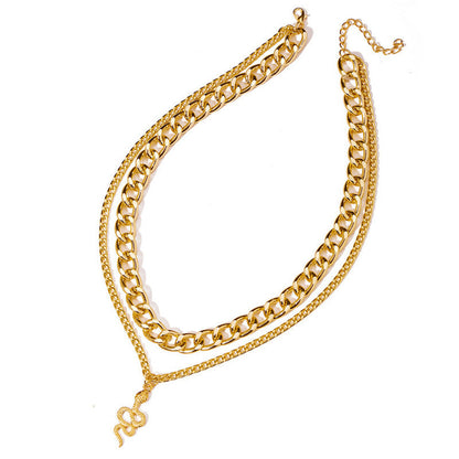 Chunky Chain Double Snake Pendant Necklace