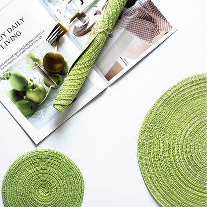 Round Braided Woven Placemats, Set of 4 Pieces