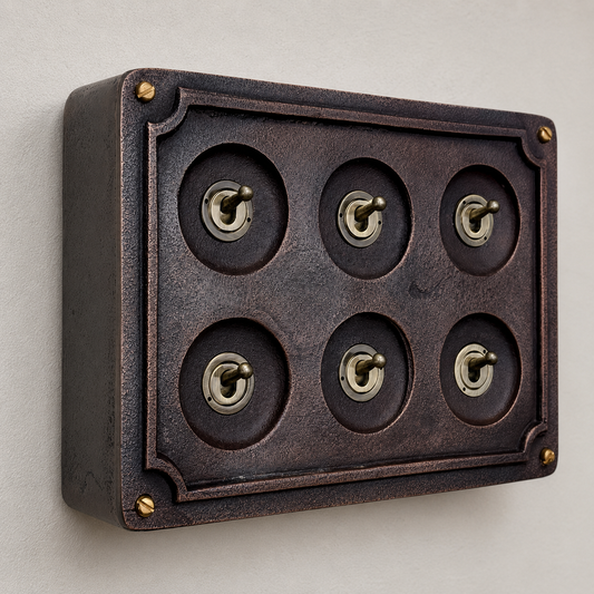 6 Gang 2 Way Antique Copper Toggle Light Switch | Metal Conduit