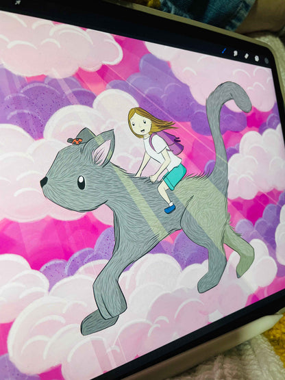 ‘Riding into dreams’ Cat Art Print