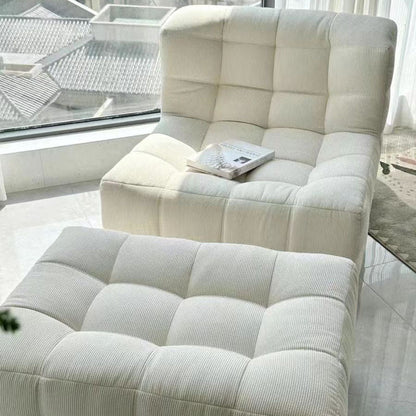 Bernice White Loung Chair And Ottoman, White Corduroy