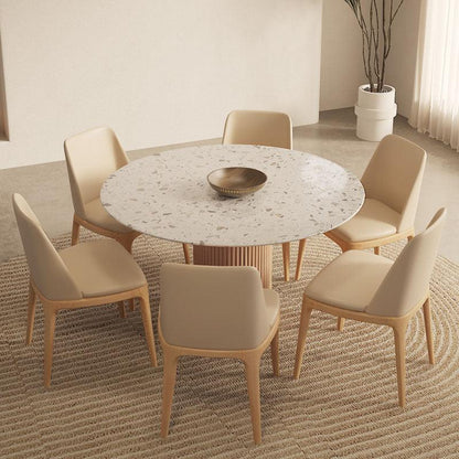 Sienna Round Dining Table, Premium Terrazzo And Wood Base