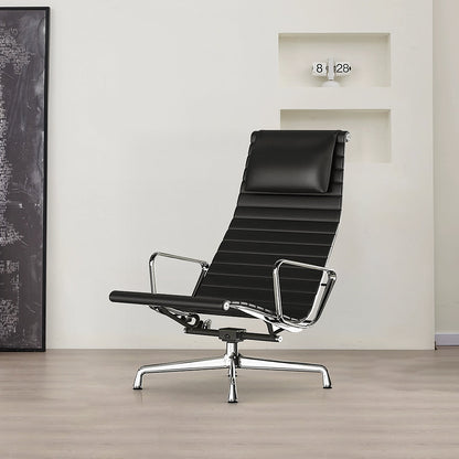 Qureshi Swivel Office Chair With Footstool, Black Leather