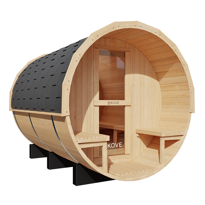 KOVE Outdoor Barrel Sauna – 5–6 Person Garden Sauna with 6kW Electric Heater
