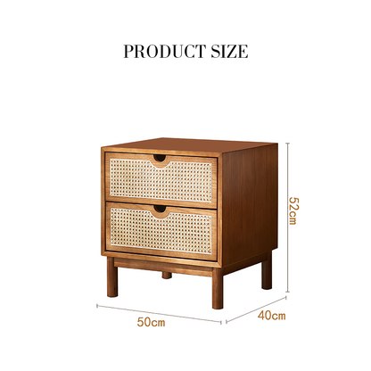 Kogi Bedside Table Solid Wood, Rattan