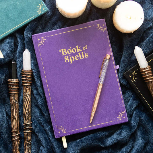 Gothic Gifts Journal with Book of Spells Print and Amethyst Crystal Pen