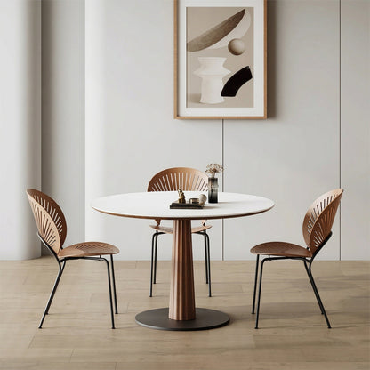Anderson Small Round Dining Table, Sintered Stone & Solid Wood