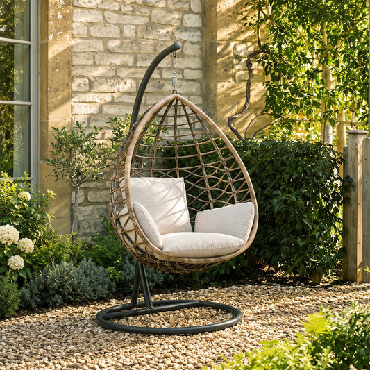 Kye Rattan Garden Hanging Egg Chair with Stand, Indoor/ Outdoor Furniture