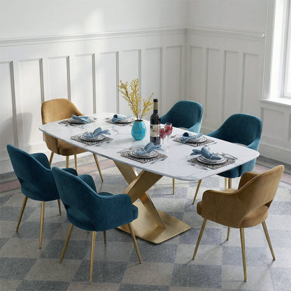 LUCI Dining Table, Marble And Gold Metal