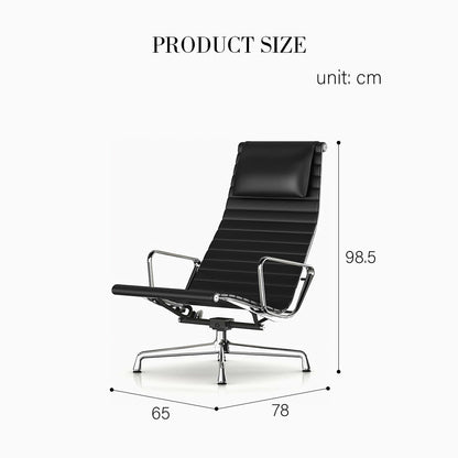 Qureshi Swivel Office Chair With Footstool, Black Leather