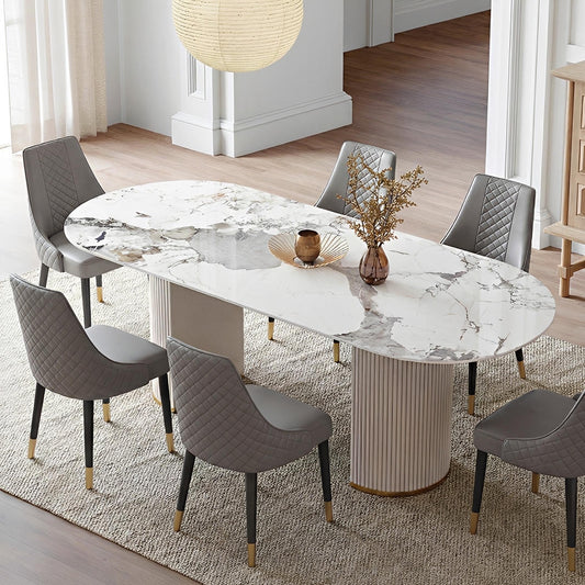 Costanza Oval Dining Table, Sintered Stone, White