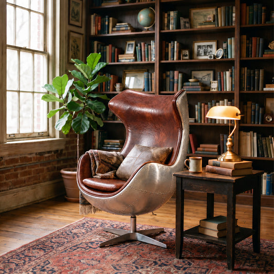 A3 Aviator Egg chair, Brown Leather, Aluminium