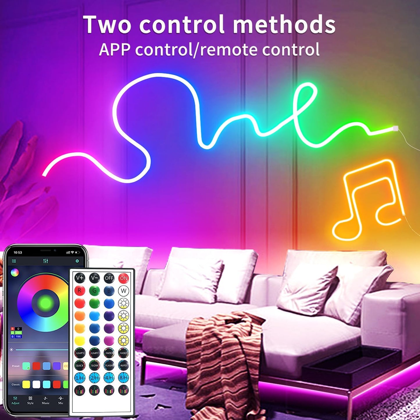 LED Neon Strip Lights 20M RGB Waterproof Flexible Rope Light with APP segrass