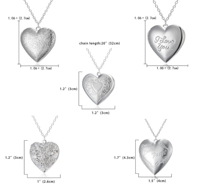 Silver Heart Shaped Photo Frame Locket Pendant Necklace