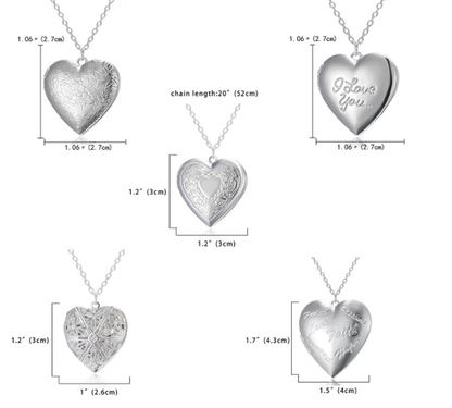 Silver Heart Shaped Photo Frame Locket Pendant Necklace