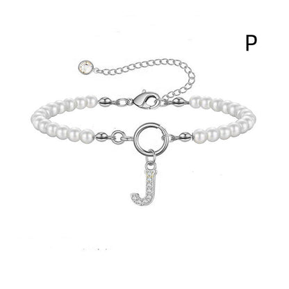 A-Z Letter Pendant Pearl Bracelet