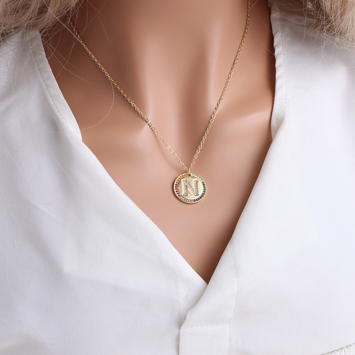 A-Z Round Necklace with Colourful Crystals