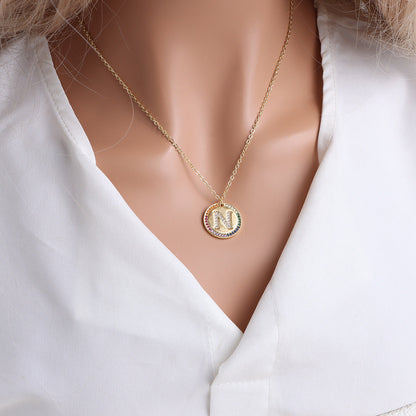 A-Z Round Necklace with Colourful Crystals